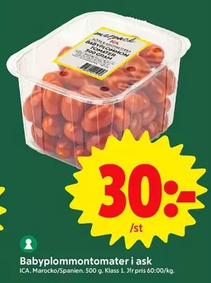 Babyplommontomater i ask