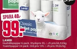 Lambi - Hushållspapper 6-pack, Toalettpapper 24-pack