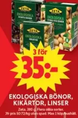 Zeta - EKOLOGISKA BÖNOR, KIKÄRTOR, LINSER