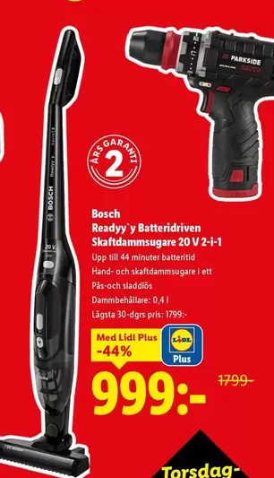 Bosch - Readyy' y Batteridriven Skaftdammsugare 20 V 2-i-1