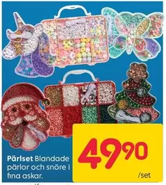 Pärlset Blandade pärlor och snöre i fina askar