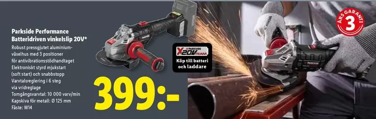 Start - Batteridriven vinkelslip 20V"