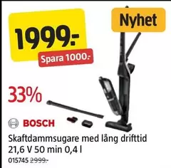 Bosch - Skaftdammsugare med lång drifttid