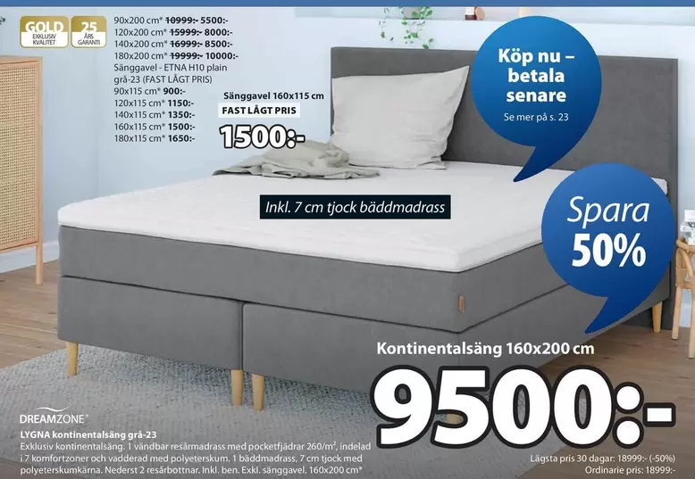 Mer - Kontinentalsäng 160x200 cm