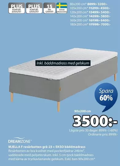 MUELLA F resårbotten grå 23 + EKSO bäddmadrass