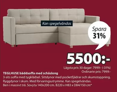 TEGLHUSE bäddsoffa med schäslong