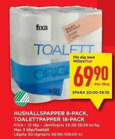 Fixa - HUSHÅLLSPAPPER, TOALETTPAPPER