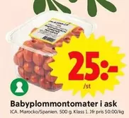 Babyplommontomater i ask