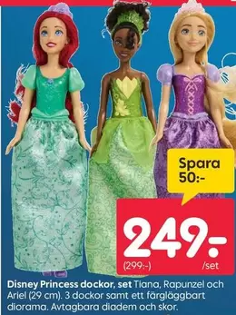 Disney - Princess dockor, set Tiana, Rapunzel och Ariel