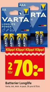 Varta - Batterier Longlife