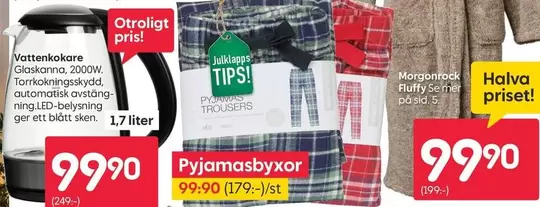 Mer - Vattenkokare Glaskanna, 2000W, Torrkokningsskydd, automatisk avstängning, LED-belysning ger ett blått sken