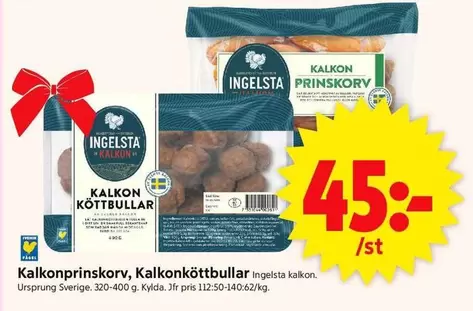 Ingelsta kalkon - Kalkonprinskorv, Kalkonköttbullar
