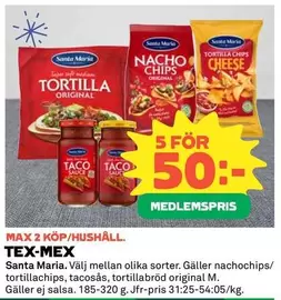Santa Maria - Nachochips/tortillachips, tacosås, tortillabröd original