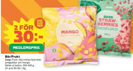 Coop - Fryst. Välj mellan björnbär, jordgubbar och mango