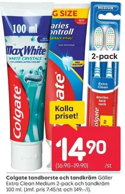 Colgate - tandborste och tandkräm Extra Clean Medium 2-pack och tandkräm