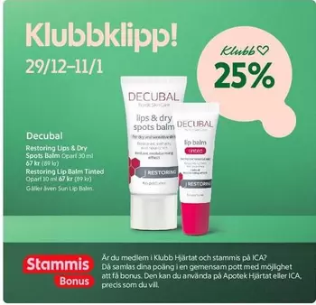 Sun - Restoring Lips & Dry Spots Balm or Restoring Lip Balm Tinted