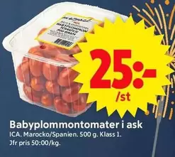 Babyplommontomater i ask