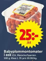 Babyplommontomater i ask
