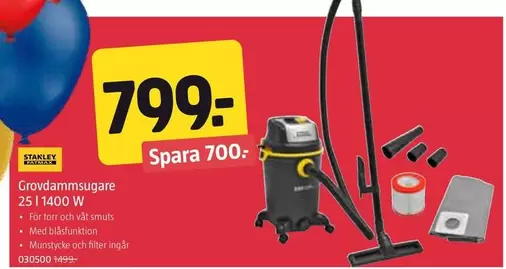 Stanley - Grovdammsugare 25 l 1400 W