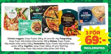 Coop - Fiskgratäng, Matpaj, Pastarätter, Vegefärs, Pizza