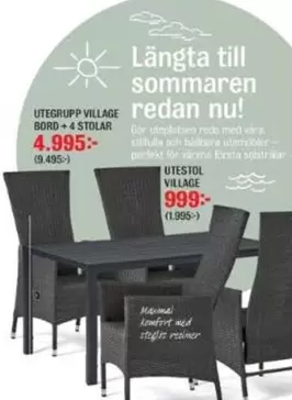 UTEGRUPP VILLAGE BORD + 4 STOLAR