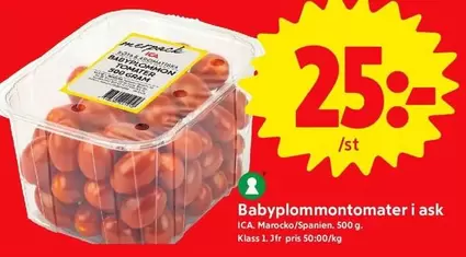 Babyplommontomater i ask