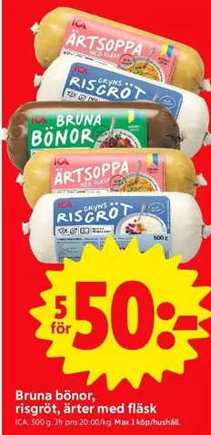 Bruna bönor, risgröt, ärter med fläsk