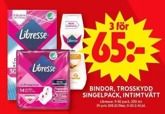 Libresse - BINDOR, TROSSKYDD SINGELPACK, INTIMTVÄTT