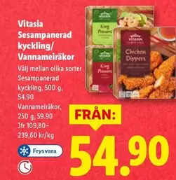 Sesampanerad kyckling/ Vannameiräkor