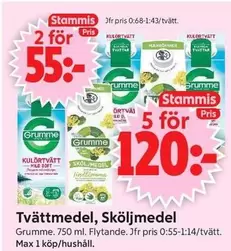 Grumme - Tvättmedel, Sköljmedel