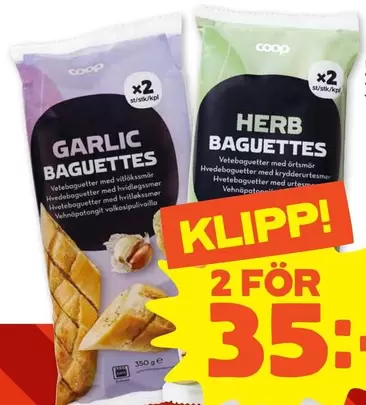 Coop - GARLIC BAGUETTES, HERB BAGUETTES