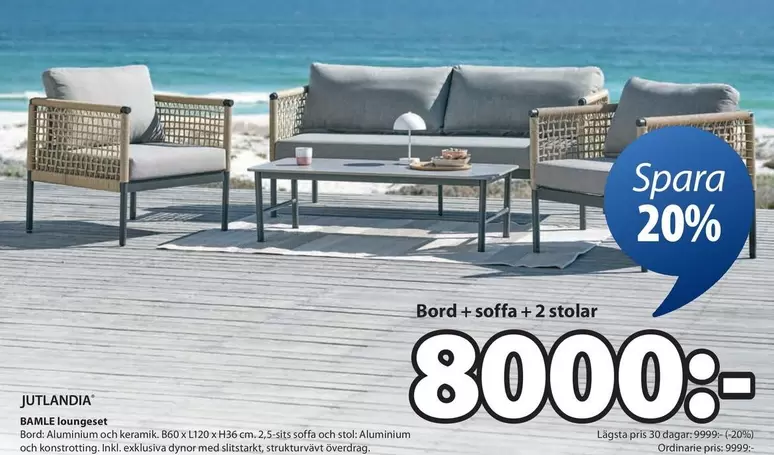 Bord + soffa + 2 stolar