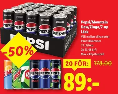 Pepsi - Mountain Dew/Zingo/7-up Läsk