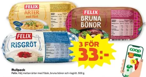 Felix - Ärter med fläsk, bruna bönor och risgrit