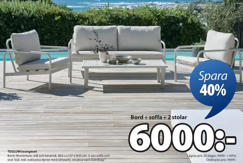 Bord + soffa + 2 stolar