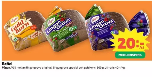 Pågen - lingongrova original, lingongrova special och guldkorn
