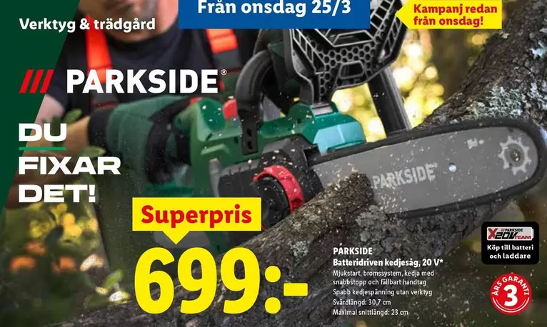 Batteridriven kedjesåg, 20 V