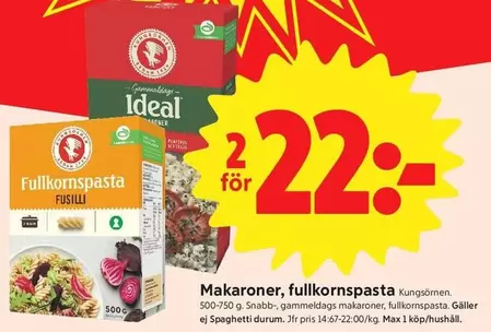 kungsörnen - Makaroner, fullkornspasta