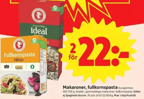 kungsörnen - Makaroner, fullkornspasta