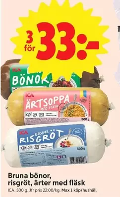 Bruna bönor, risgröt, ärter med fläsk