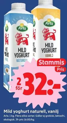 Arla - Mild yoghurt naturell, vanilj
