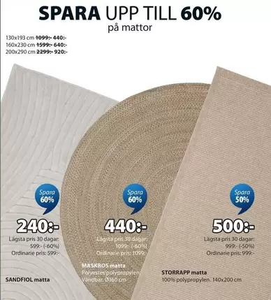 SPARA UPP TILL 60% på mattor