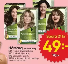 Schwarzkopf - Hårfärg Natural Easy 584 Mocka Chokladbrun, 560 Kashmir Ljusbrun, 590 Ebenholts Svart, 533 Nordisk Askblond