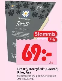 Skånemejerier - Präst®, Herrgård®, Grevé®, Rike, Ära