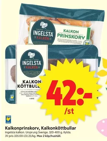 Ingelsta kalkon - Kalkonprinskorv, Kalkonkottbullar