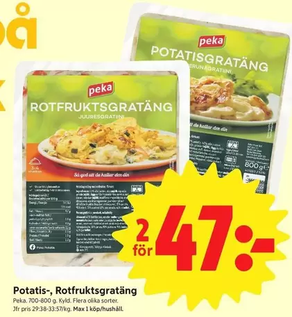 Peka - Potatis-, Rotfruktsgratäng