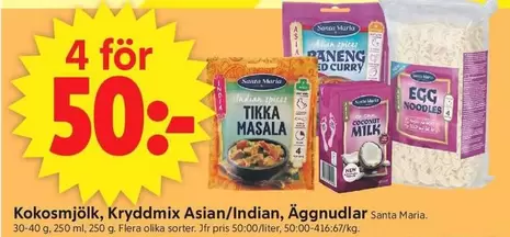 Santa Maria - Kokosmjölk, Kryddmix Asian/Indian, Äggnudlar