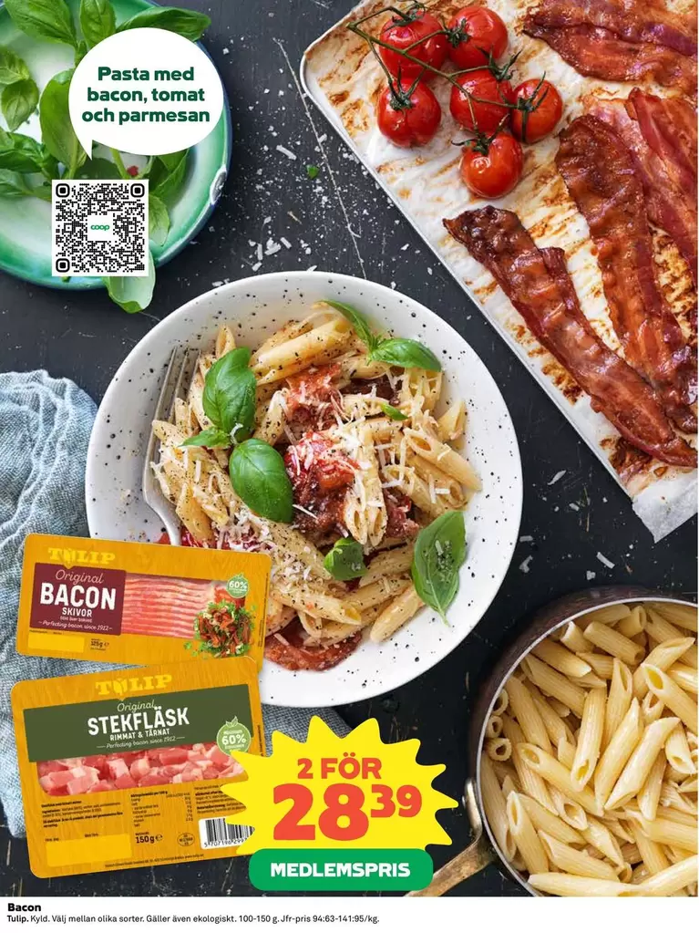 Coop - Pasta med bacon, tomat och parmesan