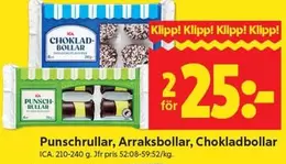 Punchrullar, Arraksbollar, Chokladbollar ICA. 210-240 g