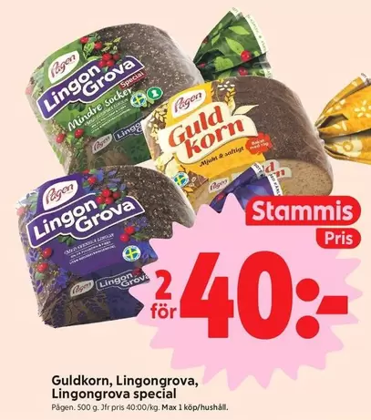 Pågen - GuldKorn, LingonGrova, Lingongrova special